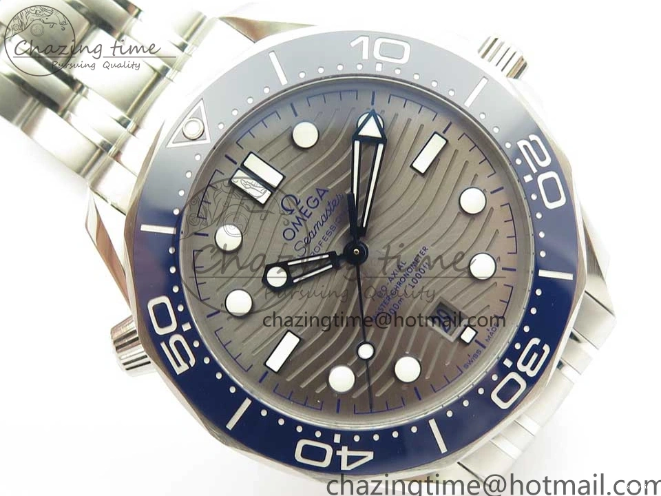 0113 Effortless 2018 Seamaster Diver 300M OMF Best Edition Blue Ceramic Gray Dial on SS Bracelet A8800 (Black Balance Wheel) 7958